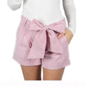 Lauren James NWT Red White Stripe Seersucker Cuffed Belted Bow Shorts